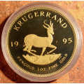 1995 Full 1 oz Gold Proof Krugerrand in Case with Certificate