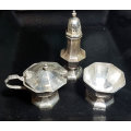 A Three Piece Sterling Silver Condiment Set: Birmingham Hallmarks for 1986: 146 gm