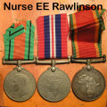 WW2 Defence, War & Africa Service Medal to Nurse EE Rawlinson SA Medical Nursing Services