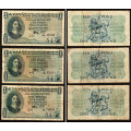 SA Union: 1956-1958 Six (x6) One Pound Banknotes MH de Kock
