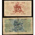 RSA: One Rand and Two Rand Banknotes MH de Kock
