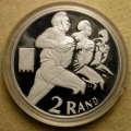 1995 Proof Silver 2 Rand - RUGBY. In Case with Certificate