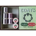 Vintage boxed Cotton thread / Coats Super Sheen (Rose drab x 7)