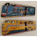 Vintage tin toy train whistles (x2)