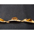 Vintage God Toned Leaf Bracelet decorated with Tiger Eye Stone