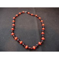 Costume Jewelry Black and Red Beaded Necklace
