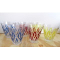 Vintage Retro French Reims Harlequin Juice Glasses - Set of Six - Made in France