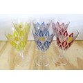 Vintage Retro French Reims Harlequin Wine Glasses - Set of Six - Made in France
