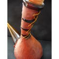 Vintage Decanter, Embossed Leather Wine Vessel, Don Quixote Decor, Made In Spain. 240mm high.