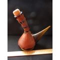 Vintage Decanter, Embossed Leather Wine Vessel, Don Quixote Decor, Made In Spain. 240mm high.