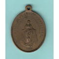 Antique Religious Bronze medal Pendant. Mary conceived without sin, opposite Si Francis from Assisi