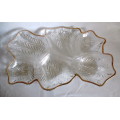Very Large Vintage Glass Leaf Savoury Platter Dish. Decorated with Gold rim.