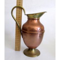 Two Tone Vintage Yellow and Red Copper Pitcher. Lovely item.