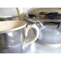 Art Deco Ceramic & Chrome Insulated 3 Piece Tea Set. Please note repairs on Sugar Pot handle.