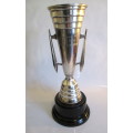 Large Vintage EPNS Silverplate Handled Trophy on Bakelite Stand. Engraved. Plate very Good. 30cm.