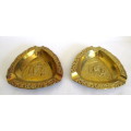 Two Vintage Solid Brass Picture Embossed Ashtrays.