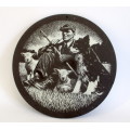 Unique Detailed Paintingetching on Slate Marked W H R Never seen this before 23cm diameter