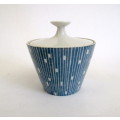 Vintage Schonwald Porcelain Germany Blue Lines White Squares Sugar Pot. Mid Century. 7cm high