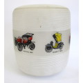 White Vintage Glass Hanging Lampshade with Vintage Cars for Boys Room.
