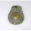 Vintage Silver Filigree Pendant with Golden Engraved Detail in Centre.