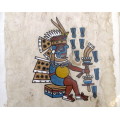 Vintage Aztec Rain God Painting on Tree Bark by Cuitlahunc, Mexican Artist. Original Piece.