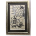 Set of Three Pen Ink Sketches by B Arenson 1970 Boer War Theme. Incredible detailed. Framed.