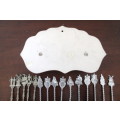 Delightful Old Delft Porcelain Teaspoon Hanger for 12 Tea Spoons. Plus 15 Windmill Spoons and Forks.