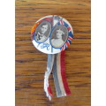 King George VI and Queen Elizabeth Pin Button Badge with Ribbon - RARE