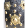 Africa Ceremonial Tribal Wood and Brass Hand Shield. 50 x 19 cm Vintage