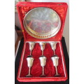 Gorgeous Vintage Silver Plate Tray With 6 Goblets in Original Box. Plate very good.
