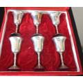 Gorgeous Vintage Silver Plate Tray With 6 Goblets in Original Box. Plate very good.