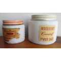 2 X VINTAGE WOODBURY COSMETIC JARS - MILK GLASS. ONE STILL UNOPENED.