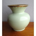 Lovely Vintage Light Green Bubbble Flower Vase. Gold Rim. 140mm high,