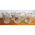 6 Vintage Miniature Clear Glass Beer Mug With Handles Shot Glasses