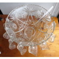 Glass Punch Bowl Set - 27 Piece Vintage Glass with 12 Punch Cups and ladle. Perfect for PARTIES.