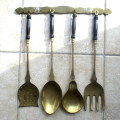 Set of four Large Vintage French Kitchen Brass Utencils. Chabby Chic decoration.