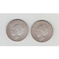 Lot of two 1939 and 1940 Netherlands Wilhelmina I Silver Gulden