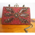 Vintage Smal Emboided Evening Purse. 170mmx110mm. Burgendy.