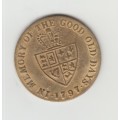 GEORGE III MEMORY OF THE GOOD OLD DAYS 1797 Spade Guinea Brass Token - 26mm