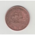 1936 South Africa One Penny coin featuring Dromedaris Ship and King George The Fifth