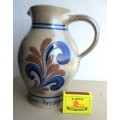 Vintage M. Schilz salt glazed cobalt stoneware pitcher | Made in West Germany . 1lt. 19cm high.