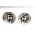 Very Rare - Vintage Clip On Earrings with Bambi - 1950`s - Pressed Pewter Tone Metal - Disney.