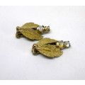 Absolute Gorgeous Vintage Marked Cold toned and Rhinestone Clip on Earrings. Costume, but excellent.
