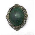 Large Vintage Malachite Brooch in Ornate Setting. 60mm.