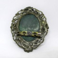 Large Vintage Malachite Brooch in Ornate Setting. 60mm.