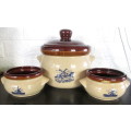 Lovely Windmill themed Glazed Pottery Casserol with 2 serving bowls. 22cm high.