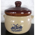 Lovely Windmill themed Glazed Pottery Casserol with 2 serving bowls. 22cm high.