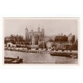 Vintage Sepia Photo Post Card - The Tower of London from the River, London