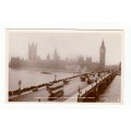 Vintage Sepia Photo Post Card - House of Parliament and Westminister Brdige, London