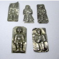 Antique Silver cladding removed from original item. Embossed figures. 9.4g. Ave 50mm long.